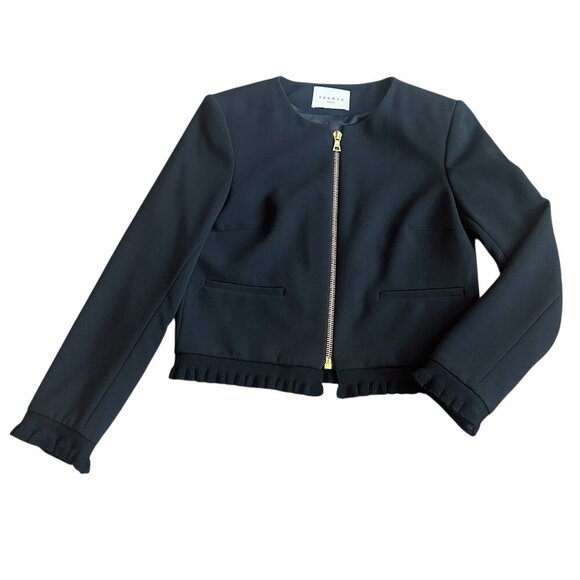 Sandro Cropped Length Zip-Down Blazer Jacket Office Professional Size 36 Small - Picture 1 of 11